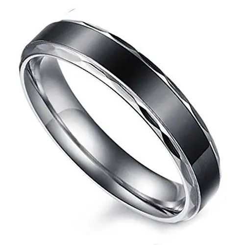 Produktbild: Flongo Partnerringe Damenring Herrenring Ring Edelstahl Band Ring Silber Schwarz Valentine Paar Ringe Verlobung Engagement Verlobungsringe Hochzeit Damen Größe 56mm