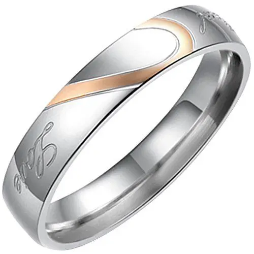 Produktbild: Flongo Partnerringe Damenring Herrenring Ring Edelstahl Band Ring Silber Valentine Paar Ringe Verlobung Engagement Verlobungsringe Hochzeit mit Real Love Gravur Herz Damen 58MM