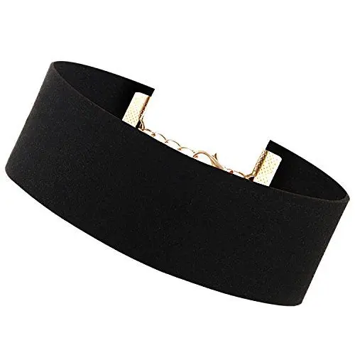Produktbild: Flongo Velvet Samt Choker Damen Halsband schwarz mit gold O Ringe Anhänger punk goth gothic Halskette Kette Band Elastisch 18mm Breite Verstellbar Für Frauen Mädchen Herren Halloween Kostüm
