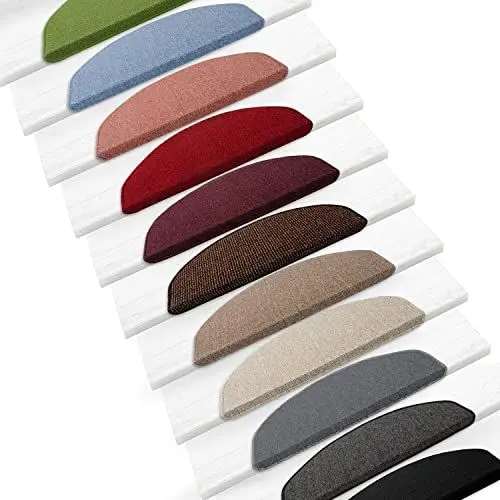 Produktbild: Floordirekt 15x Treppenstufen Matten, Stufenmatten innen für Treppe, Treppenteppich, selbstklebend, Teppich für Treppenstufen, Treppenschutz, Stufenteppich (London, Braun-beige, 65x23 cm, Halbrund)
