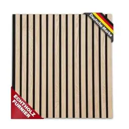 Produktbild: Floordirekt 3D Akustikpaneele, Wandpaneele mit Echtholzfurnier für eine angenehme Raumakustik, Lamellenwand Holz und Filz, Wandverkleidung als Schallschutz, Schalldämmung (White Oak (60 x 60 cm))
