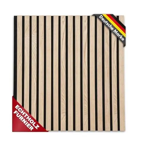 Produktbild: Floordirekt 3D Akustikpaneele, Wandpaneele mit Echtholzfurnier für eine angenehme Raumakustik, Lamellenwand Holz und Filz, Wandverkleidung als Schallschutz, Schalldämmung (White Oak (60 x 60 cm))