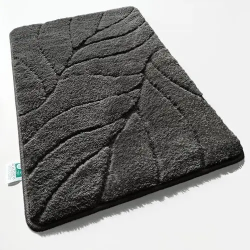 Produktbild: Floordirekt Badteppich - extra flauschig & schnelltrocknend - Badezimmerteppich mit rutschhemmender Rückseite - Badematte Duschvorleger (Maris) (Dunkelgrau, 50 x 80 cm)