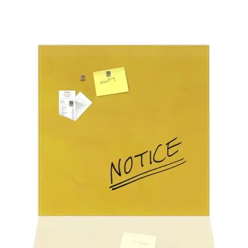 Produktbild: Floordirekt Präsentationsboard - Whiteboard - Magnettafel - Magnetboard lackiert oder Glas - magnetisch & beschreibbar - Schreibtafel Magnetwand Wandtafel (Glasboard Gelb 48 x 48 cm)