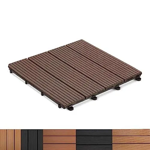 Produktbild: Floordirekt WPC Fliesen 30x30 cm, 1 Stück = 0,09m² Terrassenfliesen, Klickfliesen, Balkonfliesen in Holzoptik - Bodenbelag für Balkon & Terrasse - wetterfest mit Drainagefunktion | Dunkelbraun | Royal