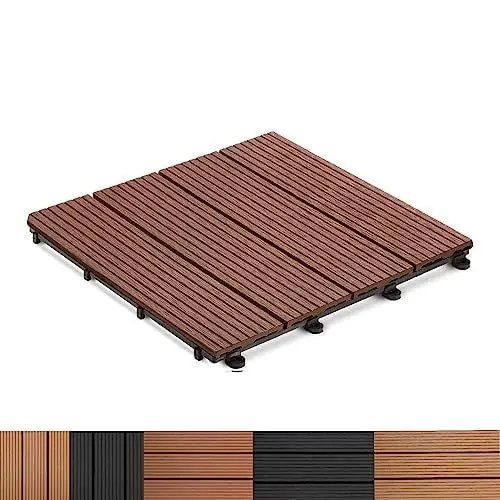 Produktbild: Floordirekt WPC Fliesen 30x30 cm, 1 Stück = 0,09m² Terrassenfliesen, Klickfliesen, Balkonfliesen in Holzoptik - Bodenbelag für Balkon & Terrasse - wetterfest mit Drainagefunktion | Hellbraun | Royal