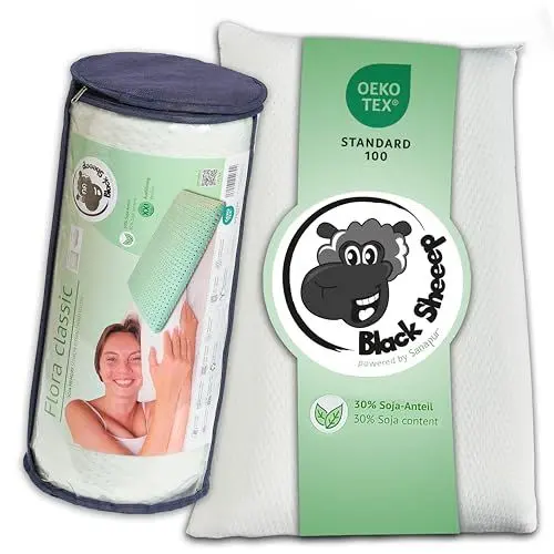 Produktbild: FLORA Classic XXL-Schlafkissen – Ergonomisches Memory-Schaum Kopfkissen mit 30% Soja-Anteil, allergikerfreundlich, Nackenstützkissen