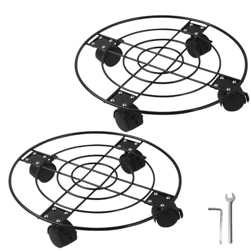 Produktbild: FLORA GUARD 2 Stück Pflanzenroller Rund Metall Ø33 cm Tragkraft 60 kg Pflanze Caddy mit 360° Rädern Für Innenbereich Außenbereich Haus und Garten