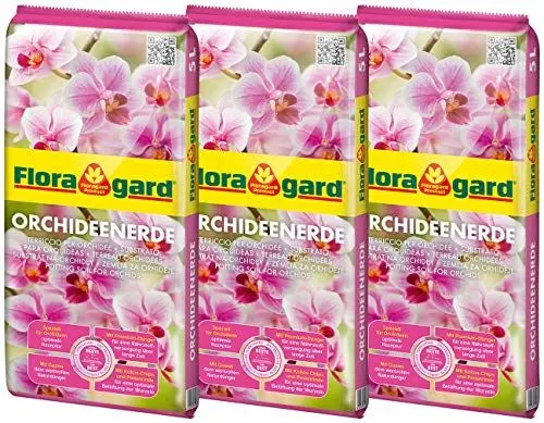Produktbild: Floragard Orchideenerde 3x5L - für Phalaenopsis und andere Orchideenarten - mit Premium-Dünger und Pinienrinde