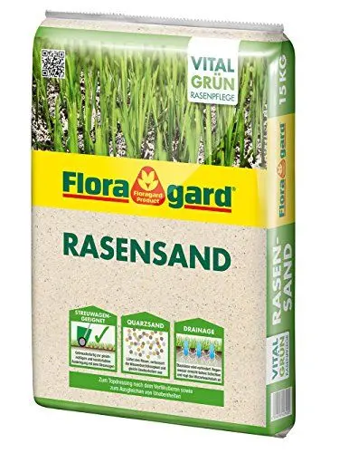 Produktbild: Floragard Rasen-Sand 15 kg für 10 m² • Rasenpflege • zum Lüften schwerer Böden • streuwagenfähig • zum Topdressing nach dem Vertikutieren • zum Ausgleichen von Unebenheiten