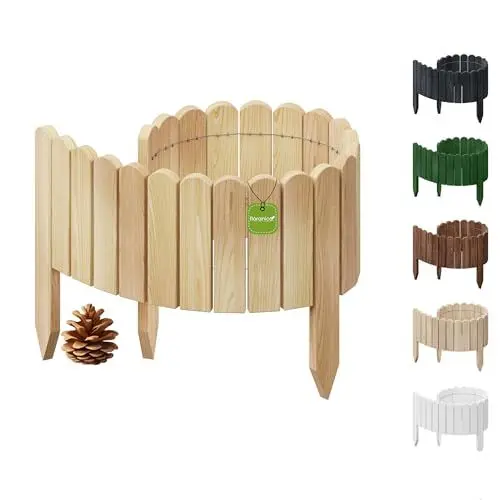 Produktbild: Floranica Rollborder Flexibler Holzzaun 100 x 20 cm Natur Beeteinfassung Deko für Gartenzaun Rasenkante Umzäunung Gartenzaun für Rasenflächen Hochbeete für Garten