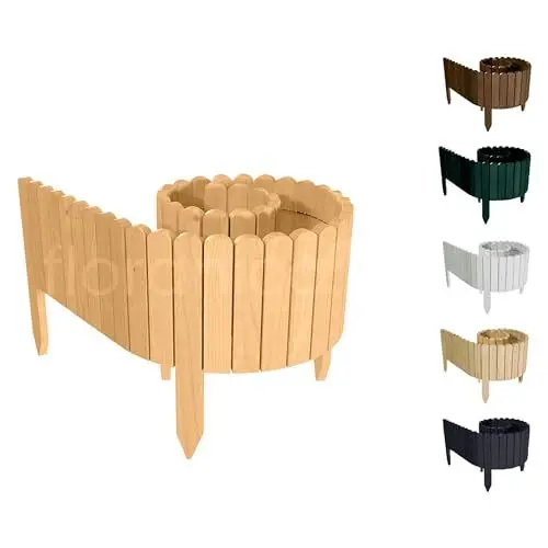 Produktbild: Floranica Rasenkante Höhe 20 cm Natur 200 cm Lang Gartenzaun Flexibler Holzzaun Gartendeko Gartenpalisade für Beeteinfassung, Mähkante Rollborder, Steckzaun Blumenbeet Umzäunung für Garten