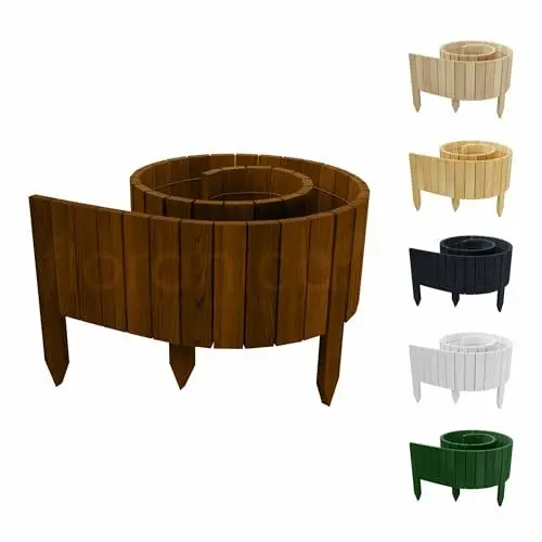 Produktbild: Floranica Rollborder II Flexibler Holzzaun 200 x 10 cm Braun (kürzbar) Kiefernholz Beetumrandung imprägniert Gartenzaun Beeteinfassung Dekozaun Rollboarder Rasenkante