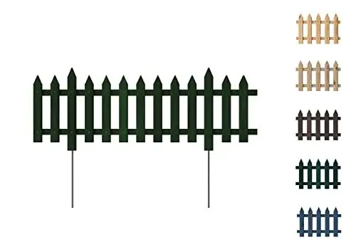 Produktbild: Floranica 1 STK Gartenzaun Vorgartenzaun Steckzaun Friesenzaun Zierzaun Lattenzaun 100 cm lang mit Metallpfosten Zaun für Vorgarten Gemüsebeete Höhe 20cm Grün