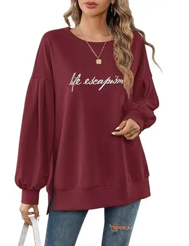 Produktbild: Florboom Damen Blusen Langarmshirt Rundhals Tshirt, Weinrot S