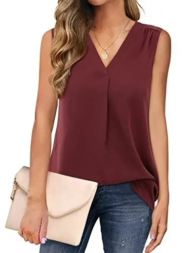Produktbild: Florboom Tanktop Damen Sommer V-Ausschnitt Tank Basic Locker Ärmellose Bluse Weinrot S