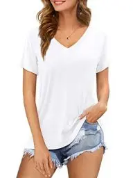 Produktbild: Florboom Tshirt Damen Sommer Oberteil Locker V-Ausschnitt Shirt Kurzarm Tops Elegant Bluse Weiß XL