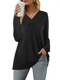 Produktbild: Florboom Tshirt Damen V Ausschnitt Oberteile Elegant Bluse Einfarbiges Tuniken Schwarz XXL