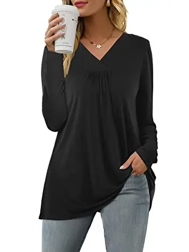 Produktbild: Florboom Tshirt Damen V Ausschnitt Oberteile Elegant Bluse Einfarbiges Tuniken Schwarz XXL