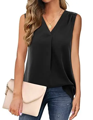 Produktbild: Florboom Damen Basic Top Lange Tanks Lockere Cami Camisole Tank Top Plissee V Ausschnitt Oberteile Schwarz XL