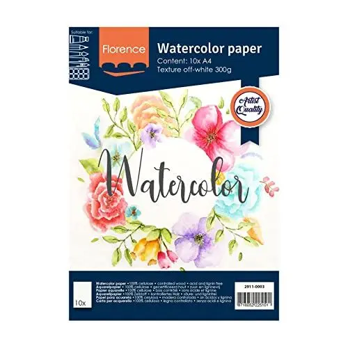 Produktbild: Florence Aquarellpapier Textur - Zeichenblock für Aquarellfarben A4 - Beige - Malblock für Wasserfarben - Künstlerbedarf und Scrabooking - 300 gsm