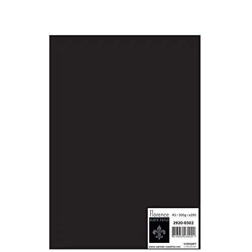 Produktbild: Florence 2920-0302 Fotokarton DIN A5, Schwarz, 300g/m², 200 Stück, Bastelpapier für Basteln, Scrapbooking, Handlettering, DIY-Crafts, Karton Papier