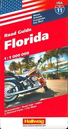 Produktbild: Florida Strassenkarte 1:1 Mio., Road Guide Nr. 11: Miami, Orlando, Everglades, Key West (Hallwag Strassenkarten)
