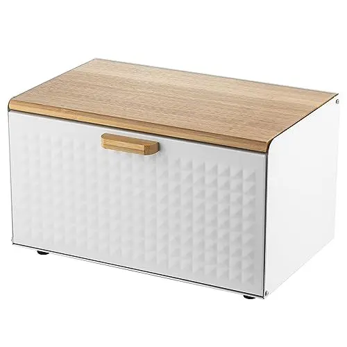 Produktbild: Florina Brotkasten inkl. 3-er-Set Aufbewahrungsdosen CUBE I Brotbox aus Stahl und Bambus-Deckel I Geräumiger und moderner Brotbehälter I 3 Vorratsdosen für Kaffee Tee Zucker I Farbe: Weiß