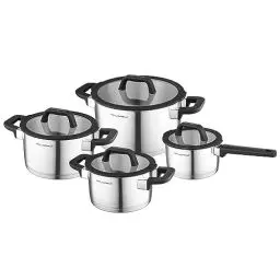 Produktbild: FLORINA CHEF 8-teiliges Topfset aus hochwertigem Edelstahl I Kochtöpfe mit Multifunktionsdeckel I Messbecher I 5-Lagiger Boden I Spülmaschinengeeignet I Ideal für Induktionsherd, Gasherd, Elektroherd