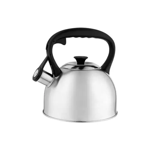 Produktbild: FLORINA Wasserkessel (2,1 l) | Edelstahl Teekessel ONDA | Flötenkessel mit Nylongriff | Automatischer Pfiff | Abnehmbarer Deckel | Wasserkocher für Induktionsherd, Gasherd, Elektroherd | Farbe: Silber