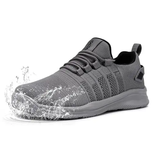 Produktbild: FLOWING PLUME Wasserdicht Laufschuhe Herren Sportschuhe Leicht Turnschuhe Running Schuhe Walkingschuhe Atmungsaktiv Joggingschuhe Fitness Sneaker(Dunkelgrau,45EU)