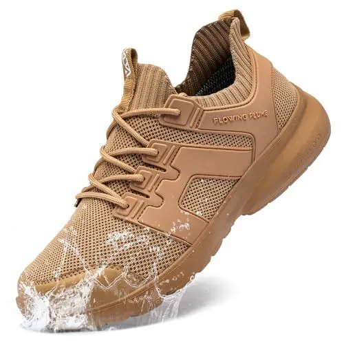 Produktbild: FLOWING PLUME Wasserdicht Laufschuhe Herren Sportschuhe Leicht Turnschuhe Running Schuhe Walkingschuhe Atmungsaktiv Joggingschuhe Fitness Sneaker(Kamel,44EU)
