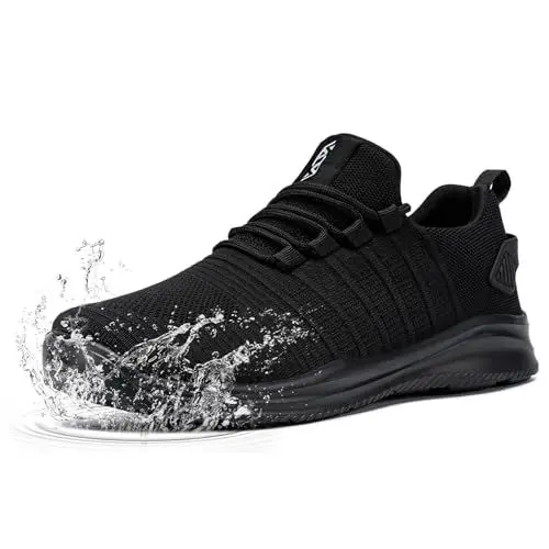 Produktbild: FLOWING PLUME Wasserdicht Laufschuhe Herren Sportschuhe Leicht Turnschuhe Running Schuhe Walkingschuhe Atmungsaktiv Joggingschuhe Fitness Sneaker(Rein Schwarz,46EU)