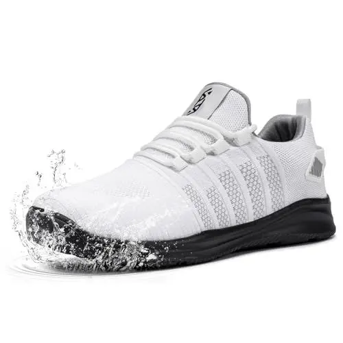Produktbild: FLOWING PLUME Wasserdicht Laufschuhe Herren Sportschuhe Leicht Turnschuhe Running Schuhe Walkingschuhe Atmungsaktiv Joggingschuhe Fitness Sneaker(Weiß Schwarz,45EU)