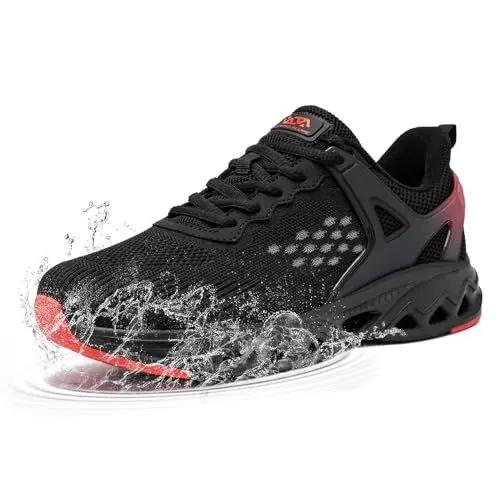 Produktbild: FLOWING PLUME wasserdichte Schuhe Herren Sportschuhe Leichtgewichts Laufschuhe Turnschuhe Freizeit Walkingschuhe Fitness Outdoor Running Sneaker(Dunkel Rot,46EU)