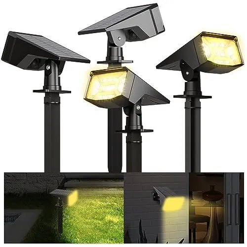 Produktbild: FLOWood Solarlampen, 3000K Warmweiß Solar Strahler 4 Stück, IP67 Wasserdicht, für Außen, 3 Helligkeitsmodi Gartenleuchten für Garten, Hof, Gehweg