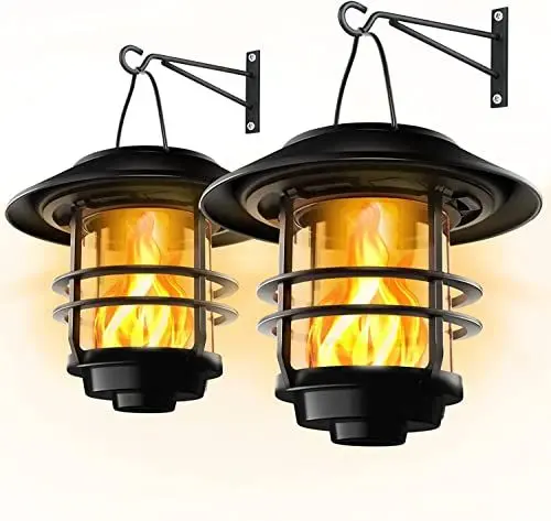 Produktbild: FLOWood Solarlampen für Außen Garten,Glas und Metall IP65 Wasserdicht, Flackernde Flammen Wandleuchten,2 Stück Hängende Wandhalterung für Veranda, Terrasse und Hof