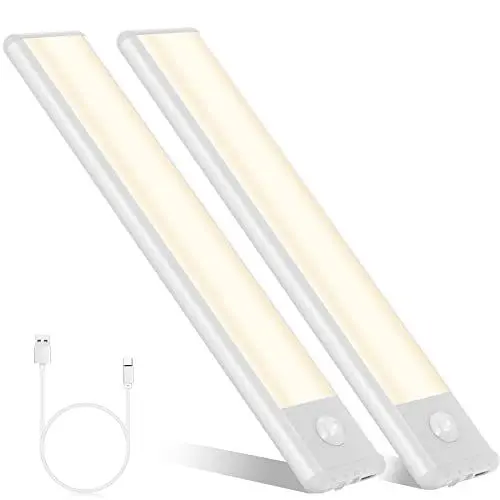 Produktbild: FLOWood Unterbauleuchte Küche 30 Leds, 2 Stück Led Schrankbeleuchtung, 1200 mAh Bewegungssensor Led Lichtleiste, 250Lm Bewegungssensor Unterbauleuchte für Treppen, Schlafzimmer, ‎Warmweiß 20CM