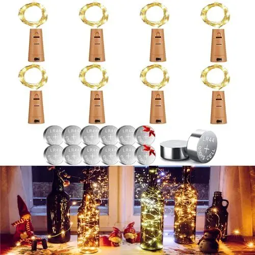 Produktbild: FLSEPAMB 2 M Led Flaschenlicht mit Korken,Dauerhaft 8 Pack LED Flaschenlicht,Lichterkette Korken mit Batterie,LED Flaschenlicht DIY,Lichterkette für Flaschen,Weinflaschen,Halloween(8 Pack)