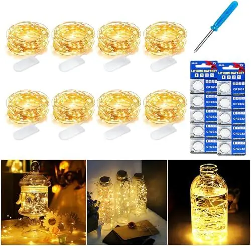 Produktbild: FLSEPAMB 8 Pack×2 M Led Lichterkette Batterie Klein,DIY Mini Lichterkette Batterie Kostenlos 10 Batterien,Dauerhaft Led Lichterkette,Wasserdicht Mini Lichterkette für Weihnachten