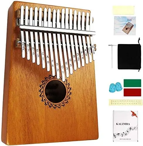 Produktbild: FLSEPAMB Kalimba 17 Schlüssel, Kalimba Instrument mit Lernpaket, Professionelle Daumenklavier Kalimba für Kinder und Erwachsene (Braun, Mahagoni)