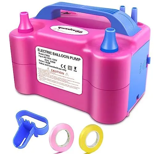 Produktbild: FLSEPAMB Luftballonpumpe Elektrisch, 600W Motor Ballonpumpe Elektrisch Klein with 2+2 Düse, Intelligenter 2 Modus Pumpe Luftballon, Tragbar Luftballon Pumpe Elektro