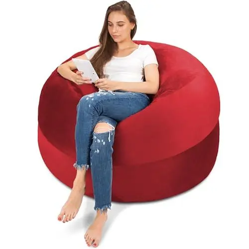 Produktbild: fluffsac Sitzsack in Weinrot - XXL 120cm für Erwachsene und Kinder - mit Memory Schaumstoff Füllung und waschbarem Bezug - Premium Sitzsack Weich und Bequem