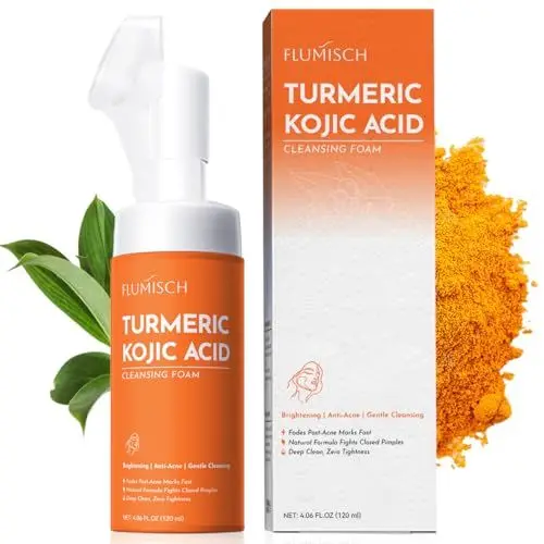 Produktbild: FluMisch Kurkuma- und Kojisäure-Gesichtsreiniger, aufhellendes Kurkuma-Gesichtswasser mit weichen Massageköpfen, ultrasanftes, schäumendes Gesichtswasser für Tiefenreinigung & Feuchtigkeitspflege