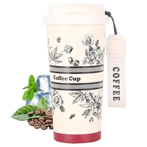 Produktbild: Fluorehoso Kaffeebecher to go, 18oz/520ml Thermobecher- Isolierbecher, Edelstahl Travel Mug mit Auslaufsicherem Deckel, Trinkbecher,Autobecher Doppelwandig Isoliert（Weiß）