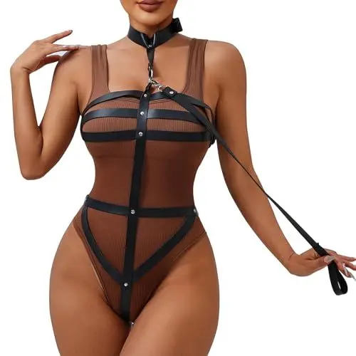 Produktbild: FLUTOY Harness Damen Leder,Body Harness Sexy Dessous Damen für Sex,Domina Outfit Unterwäsche Reizwäsche hochwertig erotisch BDSMs Kinky Outfit Woman (288)