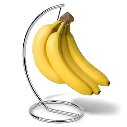Produktbild: Fly Bananenhaken - Bananenhalter Mit Rundem Standfuß | Bananenständer Obstaufbewahrung Aus Eisen Für Bananen, Trauben, Verchromtes, Silber