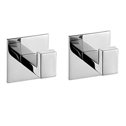 Produktbild: Flybath Handtuchhaken SUS 304 Edelstahl Spiegel Poliert Silber Kleiderhaken Wand Montiert Square Badezimmer Zubehör, Selbstklebend - 2 Haken