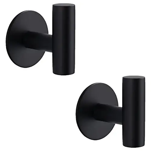 Produktbild: Flybath Wandhaken Runder SUS 304 Edelstahl Duschhaken Handtuchhaken Kleiderhaken Garderobenhaken Türhaken Küche Badezimmer Zubehör Selbstklebend Ohne Bohren, Schwarz Matt - 2 Stück