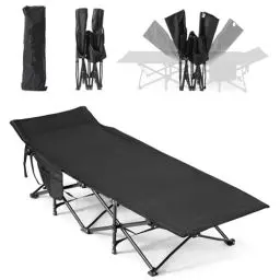 Produktbild: Flycoop Camping Bett Feldbett Klappbar Camping Liege 1 Person Klappliege Faltbar 71cm Feldbett XXL Camping Bed Reisebett Erwachsene für Garten Innen Outdoor Camping (schwarz)